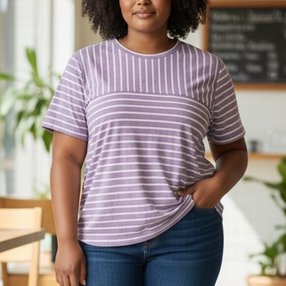 580 WOMENS XL STRIPED LAVENDER CASUAL TEE BY HASTING & SMITH - Picture 1 of 1